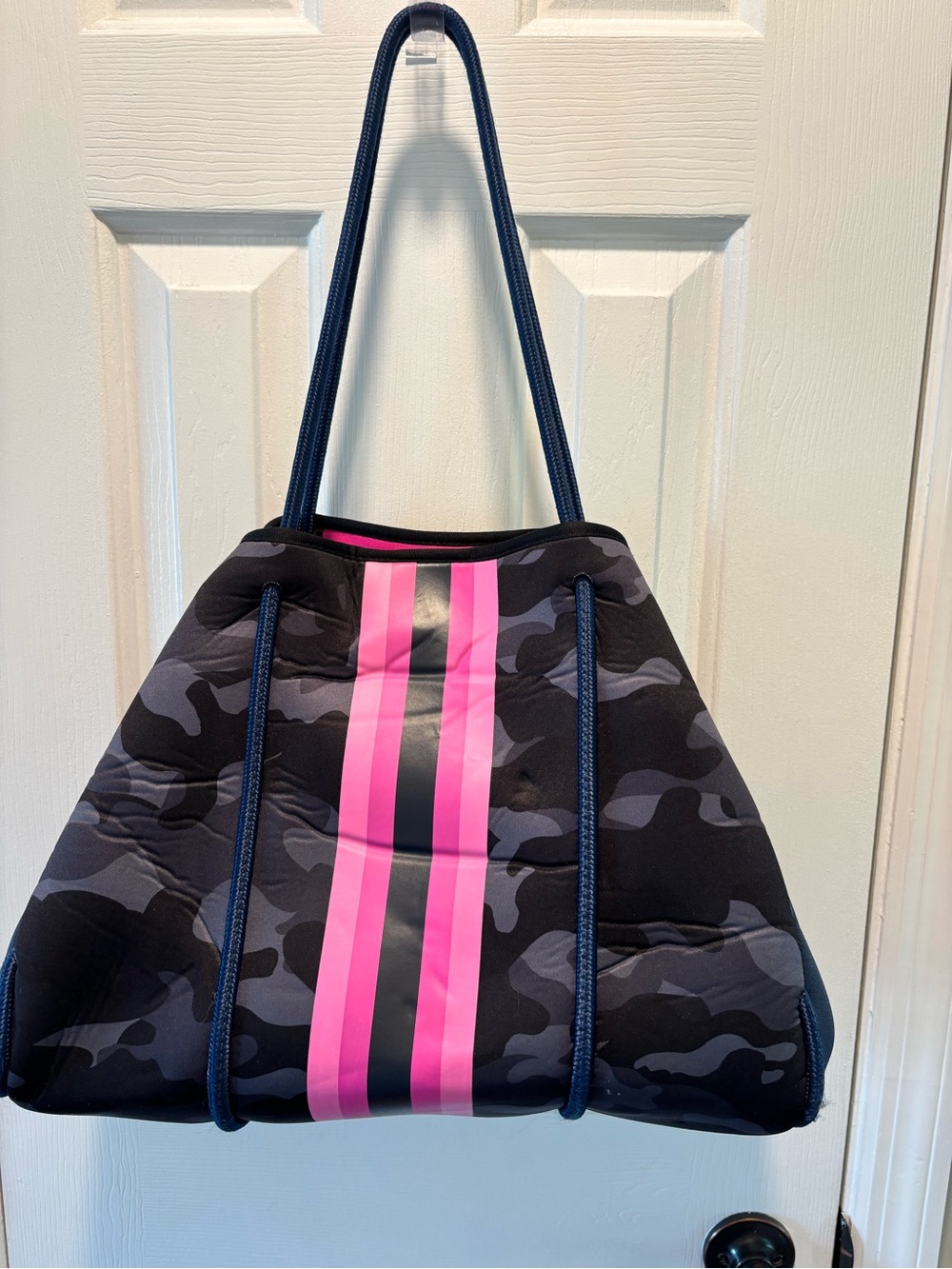 Neoprene Camouflage Tote with Pink Stripe